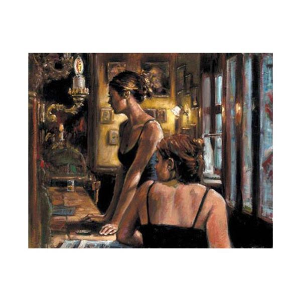 Fabian Perez, "El Federal Cafe" Hand Textured Limited Edition Giclee on Canvas.
