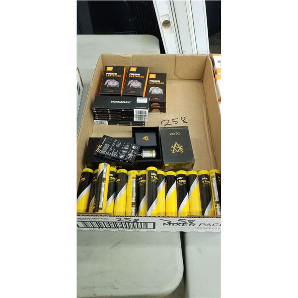 ASSORTED AEGIS CARTRIDGE QTY 8, WISMEC ATOMIZER HEAD QTY 4, ZETA MTL RTA QTY 2, OBS VTANK QTY 14