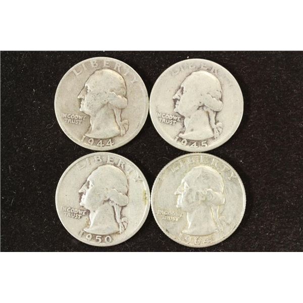 1944-S, 1945, 1950-S & 1964-D WASHINGTON SILVER