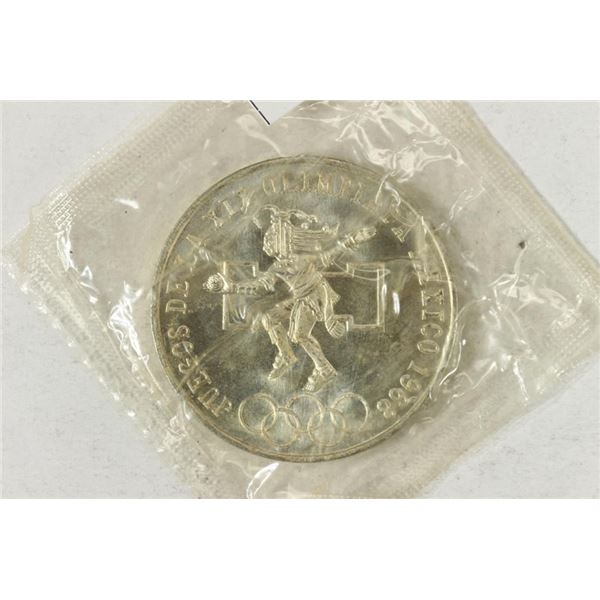 1968 MEXICO OLYMPICS SILVER 25 PESOS BRILLIANT UNC