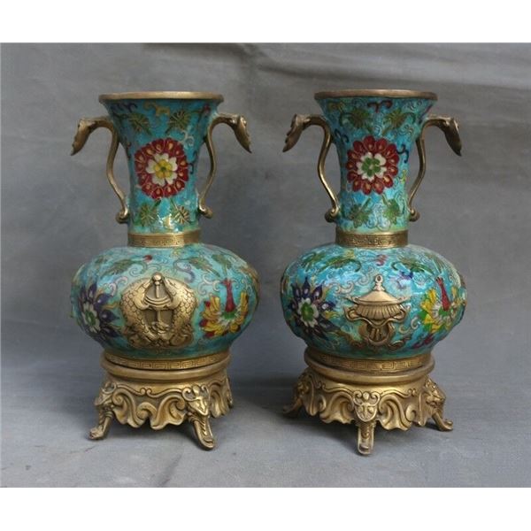 A PAIR BRONZE CLOISONNE FISH VASE QING DYNASTY.