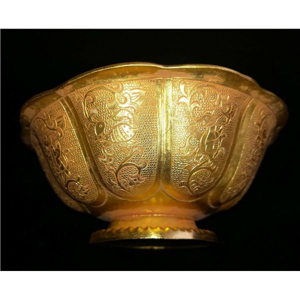 A BRONZE GILT 24KT/GOLD FLOWER BIRD BOWL QING DYNASTY.