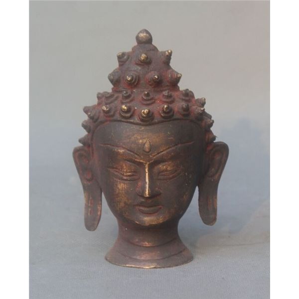 A BRONZE SHAKYAMUNI BUDDHA HEAD STATUE QING DYNASTY.