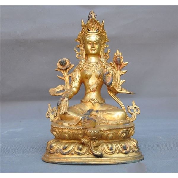 A GILT BRONZE TARA BUDDHA FIGURE QING DYNASTY.