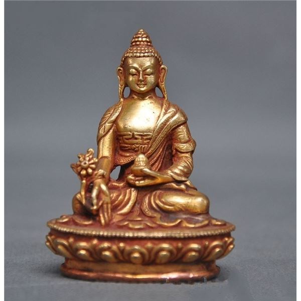 A BRONZE GILT 24KT/GOLD SHAKYAMUNI BUDDHA FIGURE QING DYNASTY.