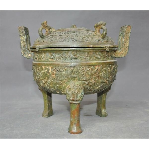 A BRONZE DOUBLE HANDEL CENSER MING DYNASTY.