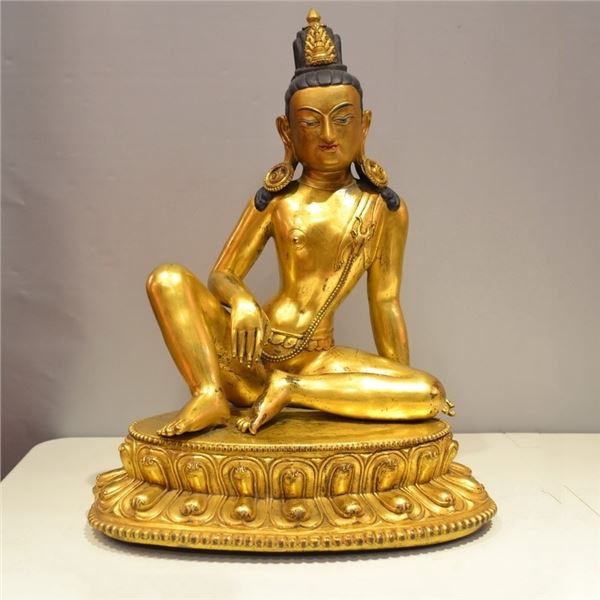 A-RARE GILT BRONZE BUDDHA FIGURE QING DYNASTY.