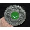 Image 3 : A SILVER INLAY GREEN JADE DRAGON PLATE QING DYNASTY.