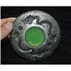 Image 5 : A SILVER INLAY GREEN JADE DRAGON PLATE QING DYNASTY.