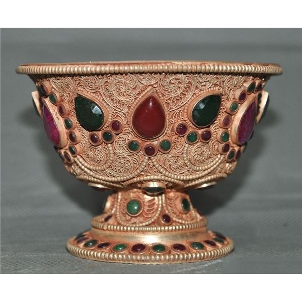 A SILVER INLAY GEMSTONE ROYAL CUP QING DYNASTY.