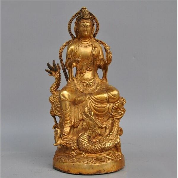 A GILT BRONZE KWANYIN BUDDHA FIGURE QING DYNASTY.