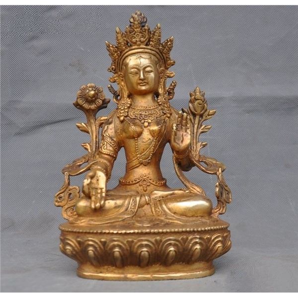 A GILT BRONZE GUANYIN BUDDHA FIGURE QING DYNASTY.