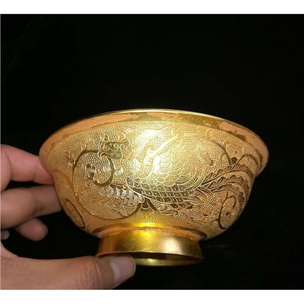 A BRONZE GILT 24KT/GOLD PHOENIX BOWL QING DYNASTY.