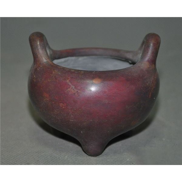 A BRONZE DOUBLE HANDEL CENSER QING DYNASTY.
