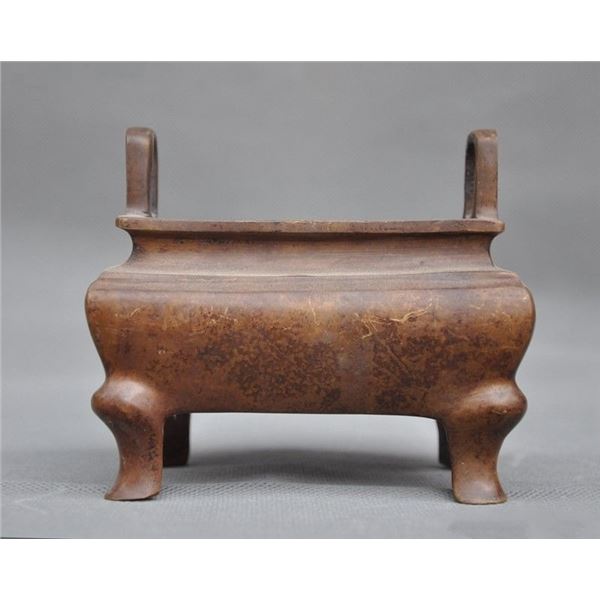 A BRONZE DOUBLE HANDEL CENSER QING DYNASTY.