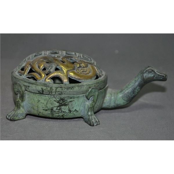 A BRONZE GILT TURTLE DRAGON CENSER QING DYNASTY.