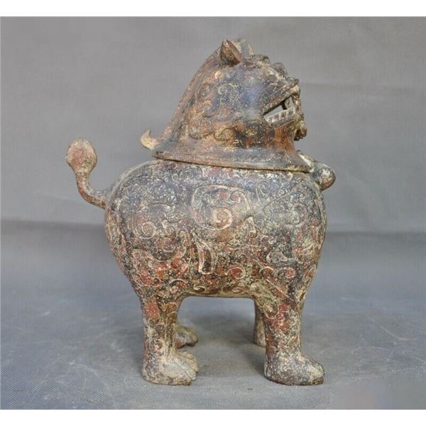 A BRONZE BEAST SHAPE JAR POT MING DYNASTY.