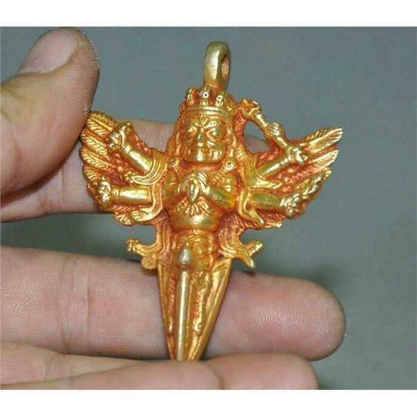 A BRONZE GILT 24KT/GOLD DORJE VAJRA PENDANT QING DYNASTY.