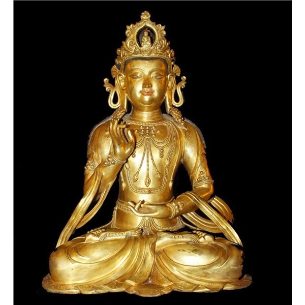 A-RARE GILT BRONZE BUDDHA FIGURE QING DYNASTY.
