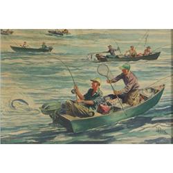 WATERCOLOR LEON BEROTH MONTANA TROUT OPENING DAY