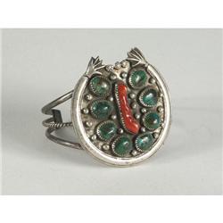 ZUNI STERLING BRACELET CORAL TURQUOISE