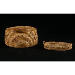TWO INTERIOR SALISH BASKETS TRAY AND BOWL