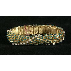 C. 1935 ENAMEL AND DIAMOND 18K GOLD BRACELET