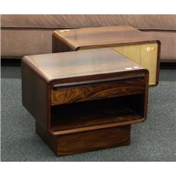 NIGHTSTANDS: Pair Wesnofa Norway rosewood veneer nightstands with single drawer, note scratches to t