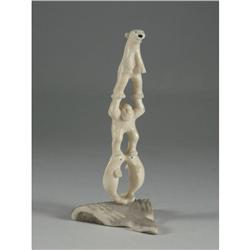 WALRUS IVORY AND BONE TOTEM CARVING