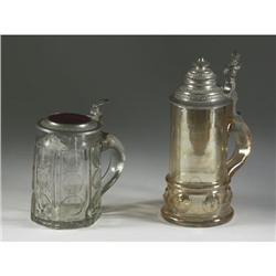 2 ANTIQUE GLASS STEINS 1/2 L