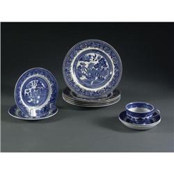 TEN PIECES ENGLISH BLUE WILLOW PORCELAIN.