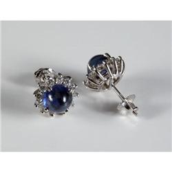 SAPPHIRE CABOCHON, DIAMOND 18K WHITE GOLD EARRINGS