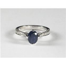 SAPPHIRE, DIAMOND AND 14K WHITE GOLD LADY'S RING