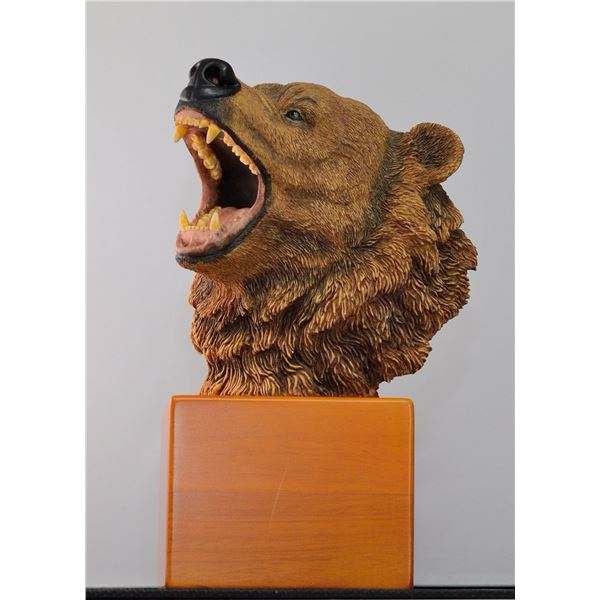 Roaring Bear on a Wood Pedestal - by Amy and Addy