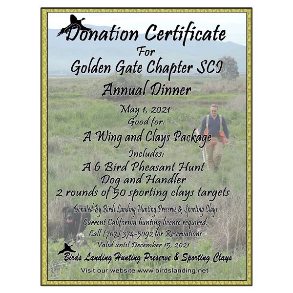 SF Bay Area – Pheasant Hunt and Sporting Clays Package – Birds Landing
