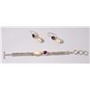 Image 1 : Sterling Silver Twisted Wire Bracelet and Earring Set of Elk Ivory and Amethyst