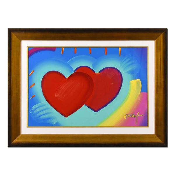 Peter Max, "Two Hearts As One" Framed One-Of-A-Kind Acrylic Mixed Media (46.5" x