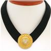 Image 1 : Stylish JAHAN 18K Gold Black Leather .50 ctw Diamond Heart Round Shield Necklace