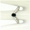 Image 2 : 18k White Gold 1.64 ctw Oval Sapphire Solitaire Round Diamond Chevron V Band Rin