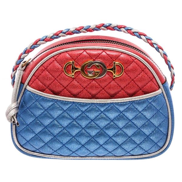 Gucci Red Blue Metallic Quilted Leather Mini Dome Trapuntata Crossbody Bag