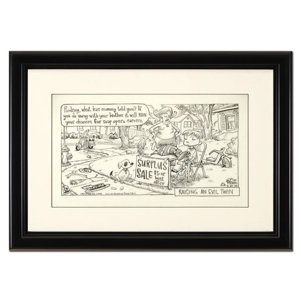 Bizarro, "Raising an Evil Twin" is a Framed Original Pen & Ink Drawing by Dan Pi