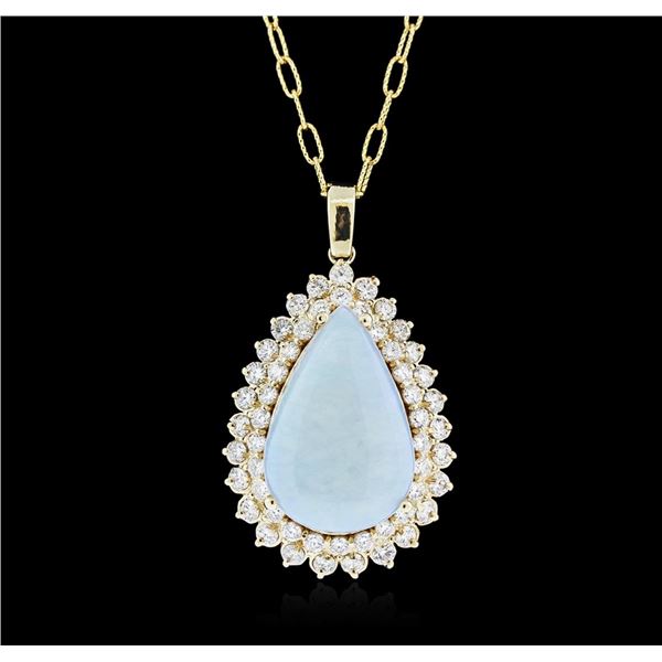 14KT Yellow Gold 13.37 ctw Opal and Diamond Pendant With Chain