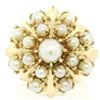 Image 1 : Estate 14k Yellow Gold 3 Tier 17 Pearl Snowflake Burst Cluster Cocktail Ring