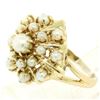 Image 5 : Estate 14k Yellow Gold 3 Tier 17 Pearl Snowflake Burst Cluster Cocktail Ring