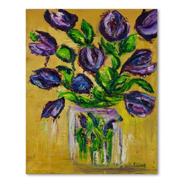 Elliot Fallas, "Purple Floral" Original Oil Painting on Canvas, Hand Signed with
