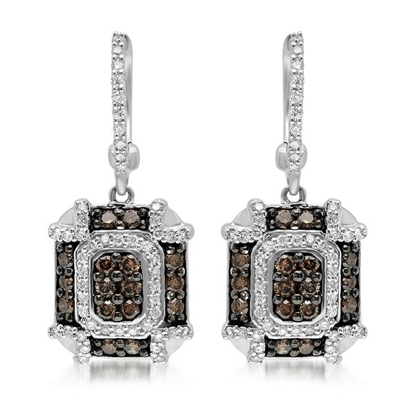 14k White Gold 1.04CTW Diamond and Brown Diamonds Earrings, (SI3/G)