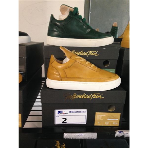 2 SIX HUNDRED FOUR LEATHER UNISEX SHOES SIZE 4 MEN'S IN SMOOTH MIMOSA & SMOOTH IVY $300 RETAIL