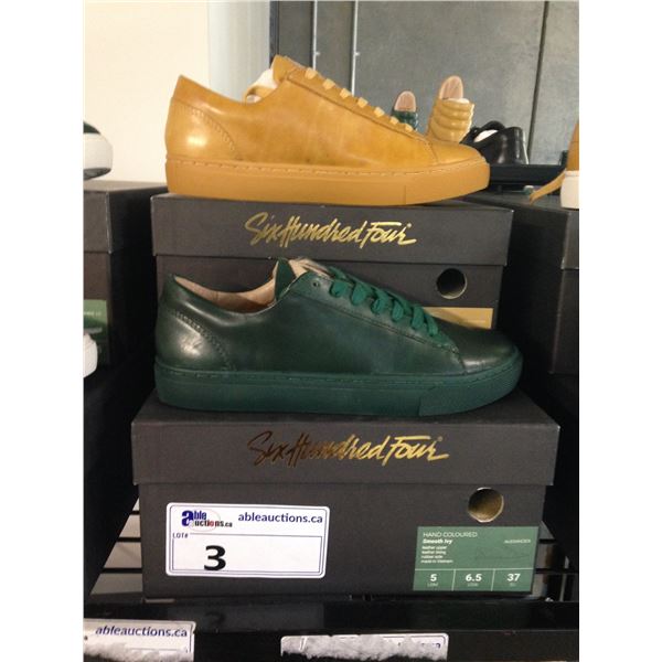 2 SIX HUNDRED FOUR LEATHER UNISEX SHOES SIZE 5 MEN'S IN SMOOTH MIMOSA & SMOOTH IVY $300 RETAIL