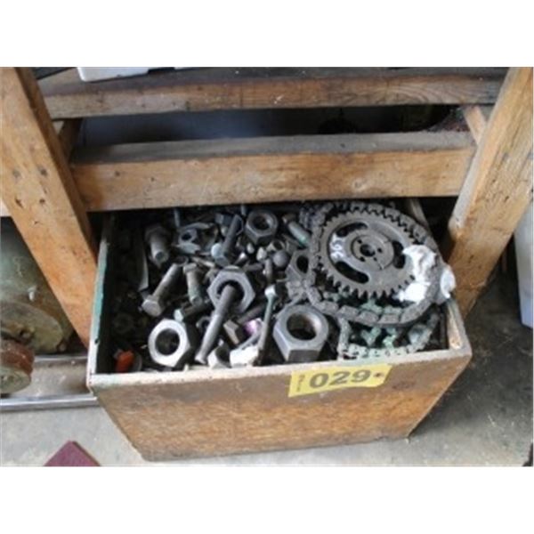BOX OF VARIOUS BOLTS, NUTS & CHAINS