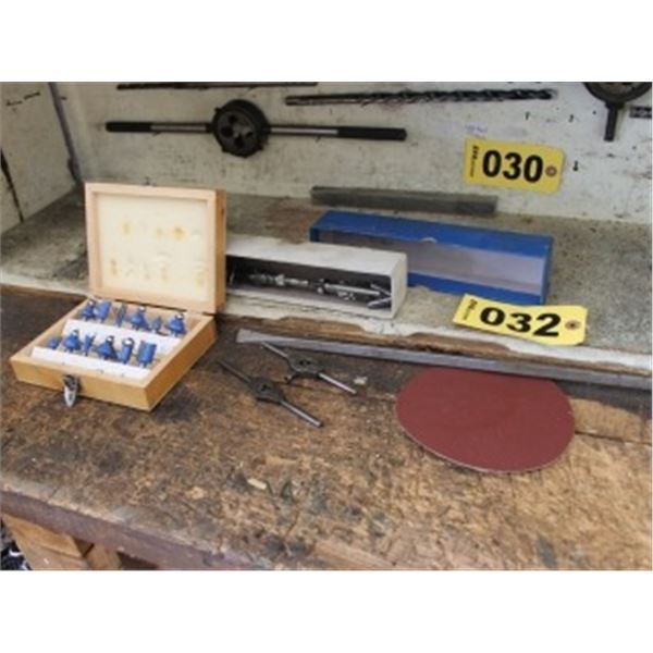 ROUTER BIT SET, HONER, SMALL TAPE HANDLE & 2' PRY BAR